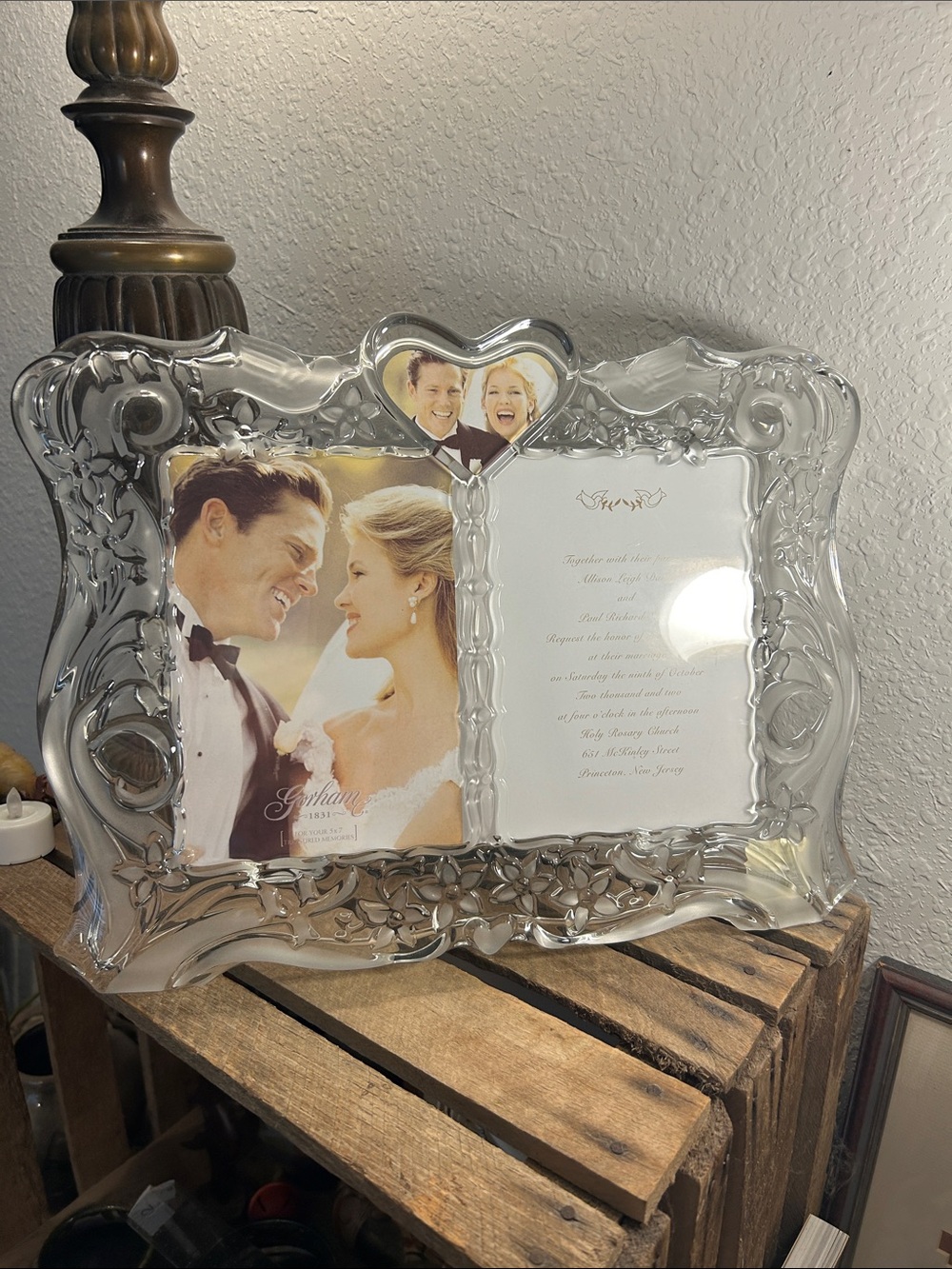 Gorham Glass Double Heart Photo Frame Wedding Gift